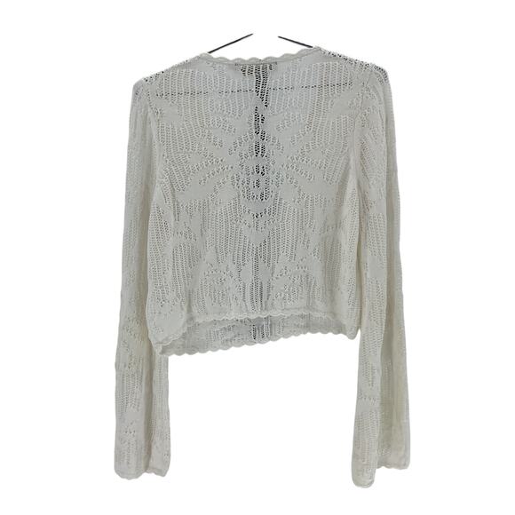 House Of Harlow 1960 x Revolve 'Kameli' White Cotton Pointelle Cropped Sweater - Picture 3 of 4